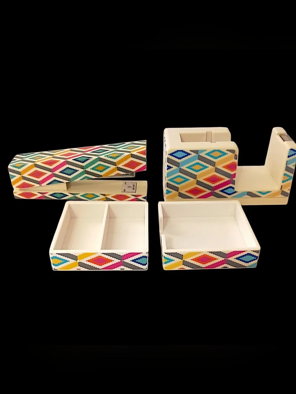 Vintage Jonathan Adler Desk Set Organizer Tape Dispenser Stapler Memo Tray 4 Pc